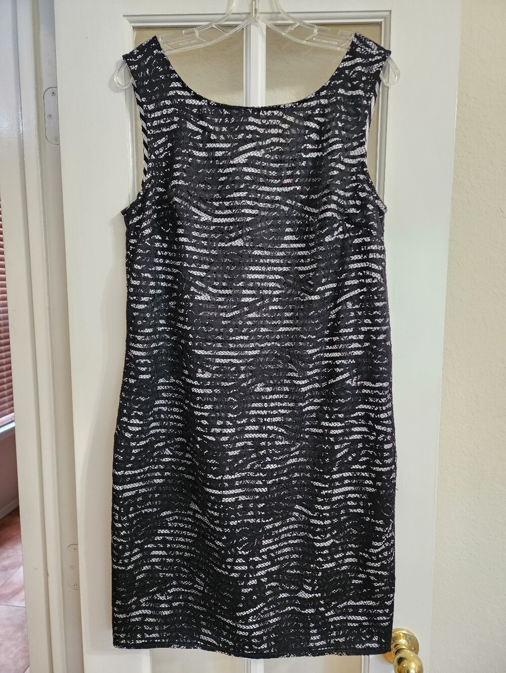 Betsey Johnson Black Lace Overlay Striped Lined Sheath Dress Size 12
